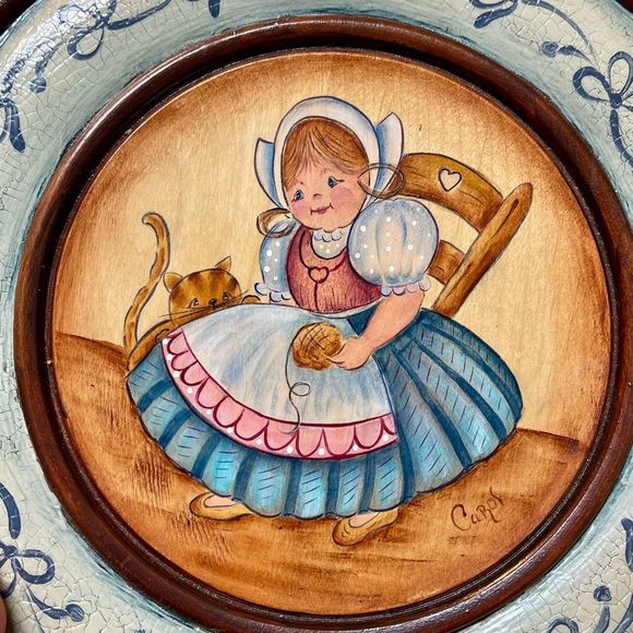 Hand Painted Signed Wooden Folk Art Decorative Plate Vintage - Picture 7 of 11